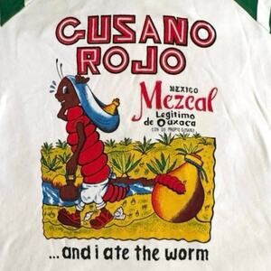 Vintage Mezcal Gusano Rojo Worm Baseball Tee Apple Cotton Mexico T-Shirt 1980s